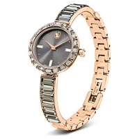 Matrix bangle watch, Swiss Made, Crystal bracelet, Grey, Rose gold-tone finish by SWAROVSKI