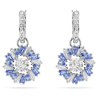 Idyllia drop earrings, Mixed cuts, Flower, Blue, Rhodium plated by SWAROVSKI