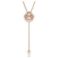 Idyllia Y pendant, Crystal pearl, Shell, White, Rose gold-tone plated by SWAROVSKI
