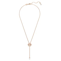 Idyllia Y pendant, Crystal pearl, Shell, White, Rose gold-tone plated by SWAROVSKI