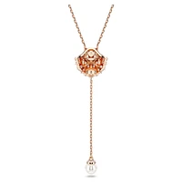 Idyllia Y pendant, Crystal pearl, Shell, White, Rose gold-tone plated by SWAROVSKI