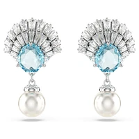 Idyllia drop earrings, Crystal pearl, Shell, Blue, Rhodium plated by SWAROVSKI