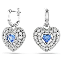 Hyperbola drop earrings, Heart, Blue, Rhodium plated by SWAROVSKI