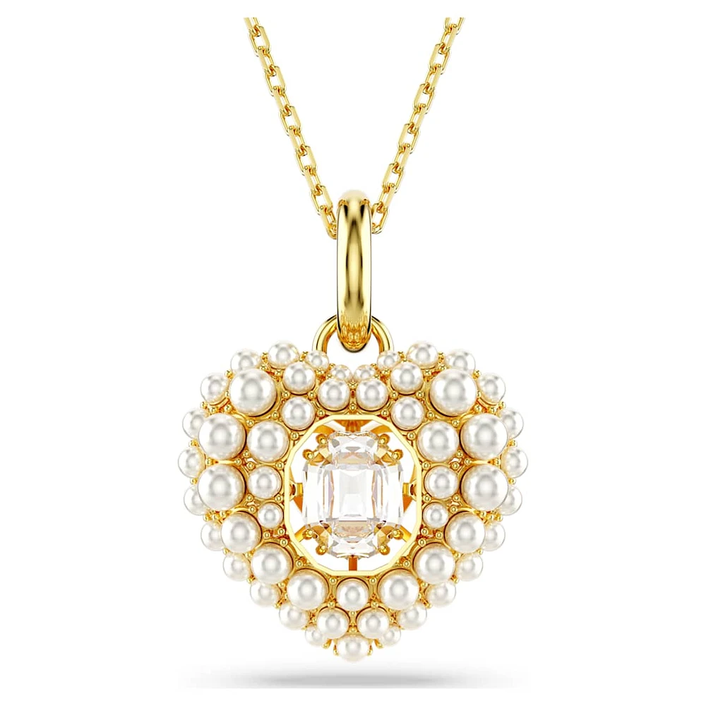 Hyperbola pendant, Crystal pearl, Heart, White, Gold-tone plated by SWAROVSKI