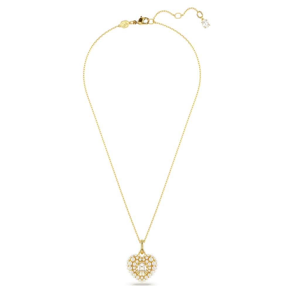 Hyperbola pendant, Crystal pearl, Heart, White, Gold-tone plated by SWAROVSKI