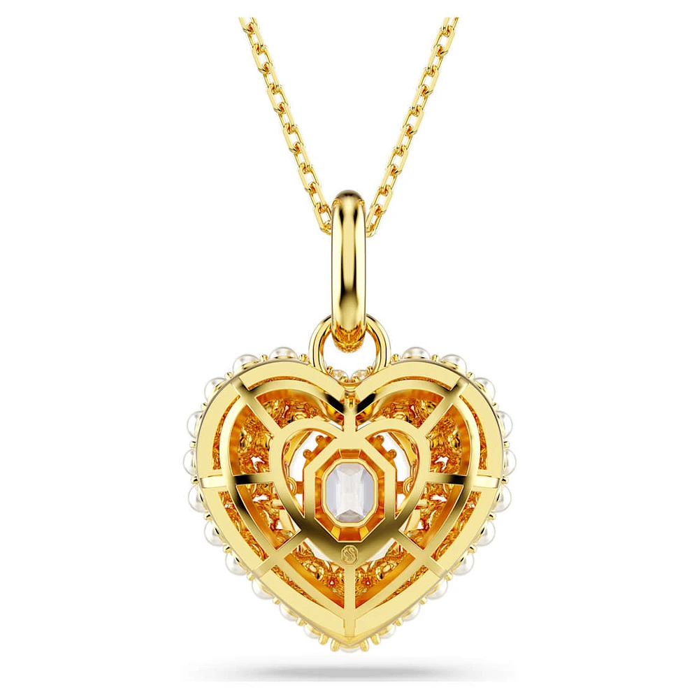 Hyperbola pendant, Crystal pearl, Heart, White, Gold-tone plated by SWAROVSKI
