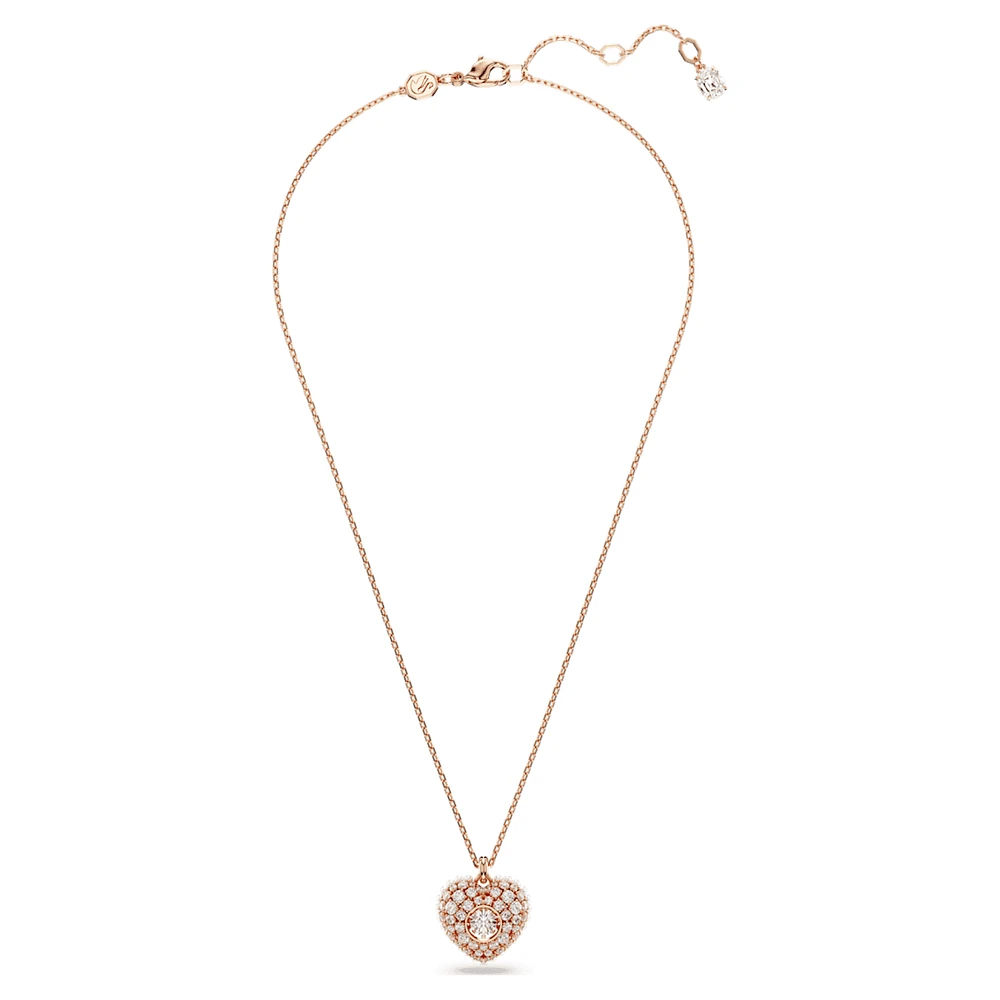 Idyllia pendant, Crystal pearl, Heart, White, Rose gold-tone plated by SWAROVSKI