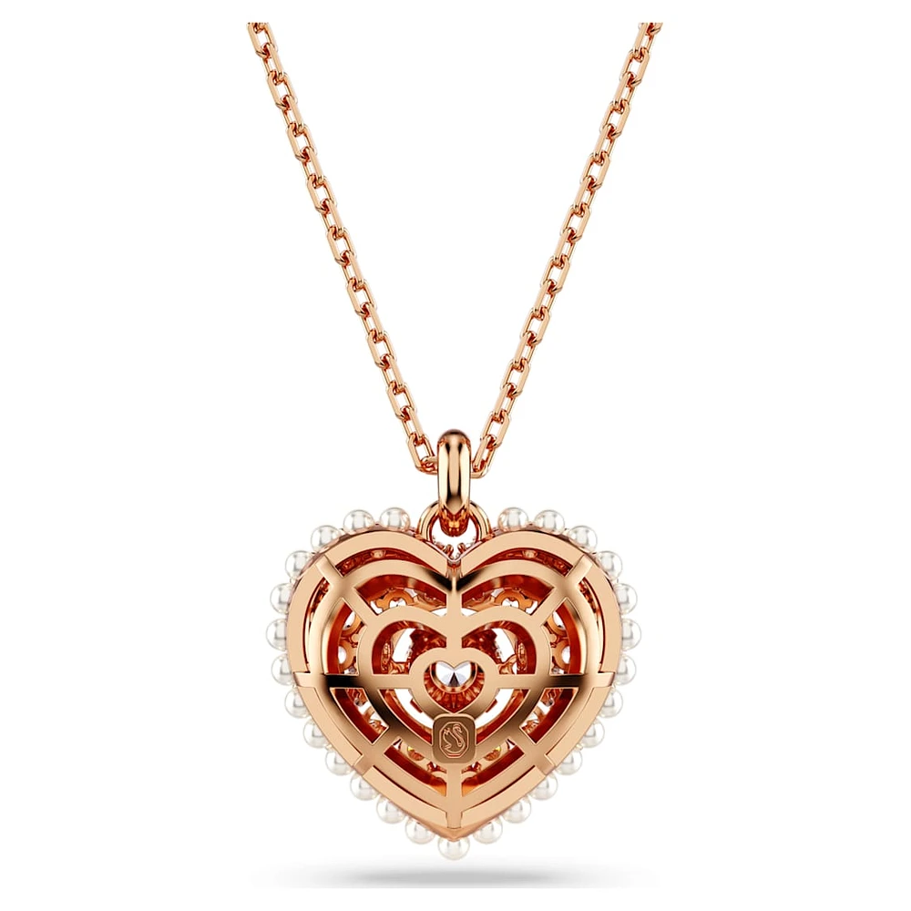 Idyllia pendant, Crystal pearl, Heart, White, Rose gold-tone plated by SWAROVSKI