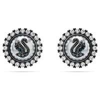 Swarovski Swan stud earrings, Crystal pearl, Swan, Gray, Ruthenium plated by SWAROVSKI