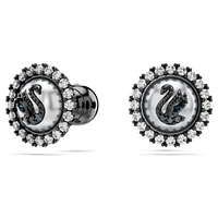 Swarovski Swan stud earrings, Crystal pearl, Swan, Gray, Ruthenium plated by SWAROVSKI