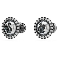 Swarovski Swan stud earrings, Crystal pearl, Swan, Gray, Ruthenium plated by SWAROVSKI