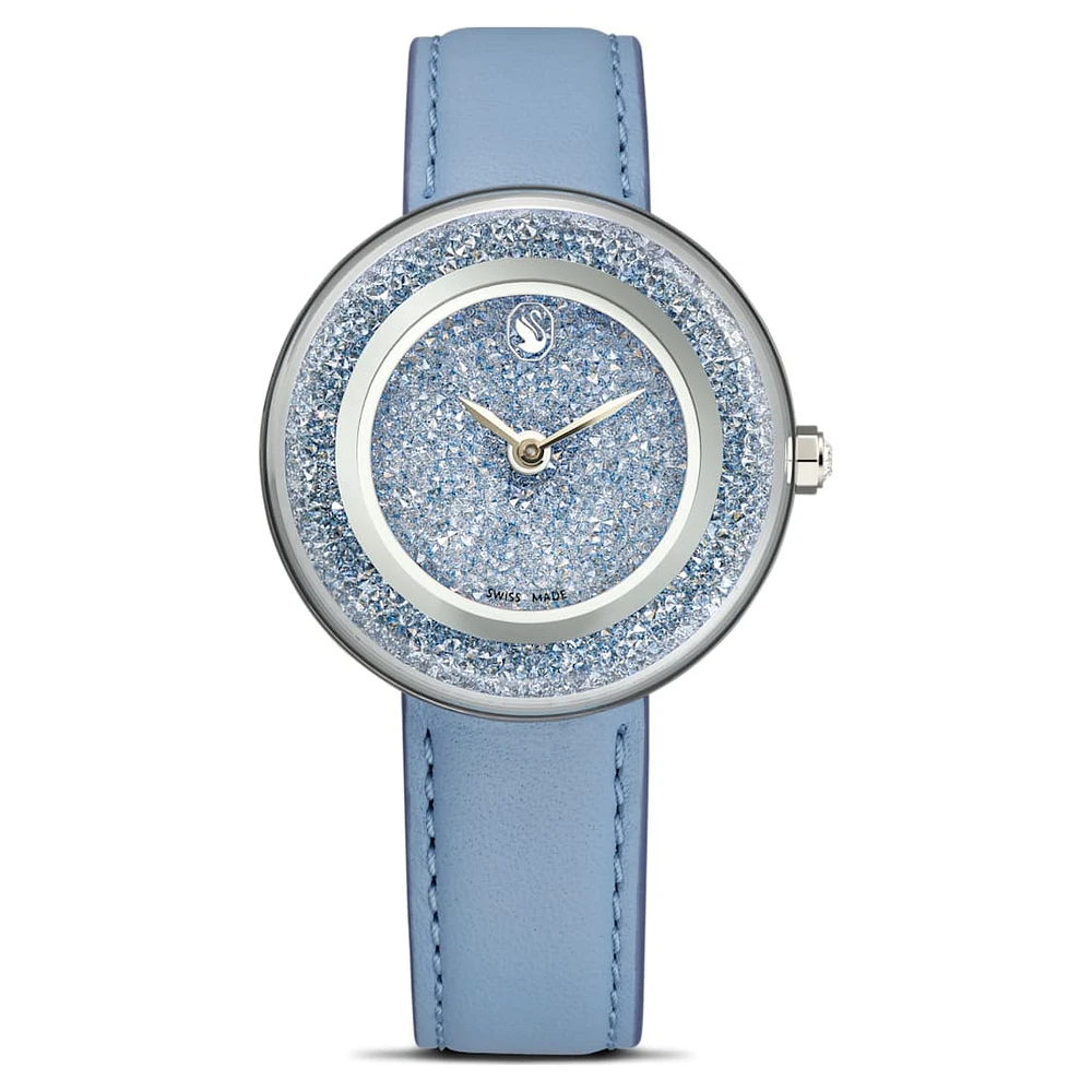 Crystalline lustre watch, Swiss Made, Leather strap, Blue, Stainless steel by SWAROVSKI