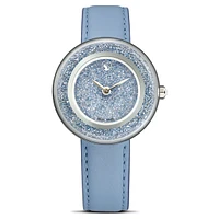 Crystalline lustre watch, Swiss Made, Leather strap, Blue, Stainless steel by SWAROVSKI
