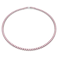 Matrix Tennis necklace, Round cut, Pink, Rhodium plated by SWAROVSKI