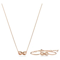 Hyperbola set, Infinity, White, Rose gold-tone plated by SWAROVSKI