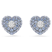 Idyllia stud earrings, Heart, Blue, Rhodium plated by SWAROVSKI