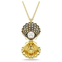 Idyllia pendant, Crystal pearl, Shell, White, Gold-tone plated by SWAROVSKI