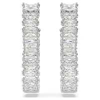 Hyperbola hoop earrings, Infinity, White, Rhodium plated by SWAROVSKI