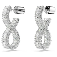 Hyperbola hoop earrings, Infinity, White, Rhodium plated by SWAROVSKI