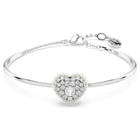 Hyperbola bangle, Heart, White, Rhodium plated by SWAROVSKI