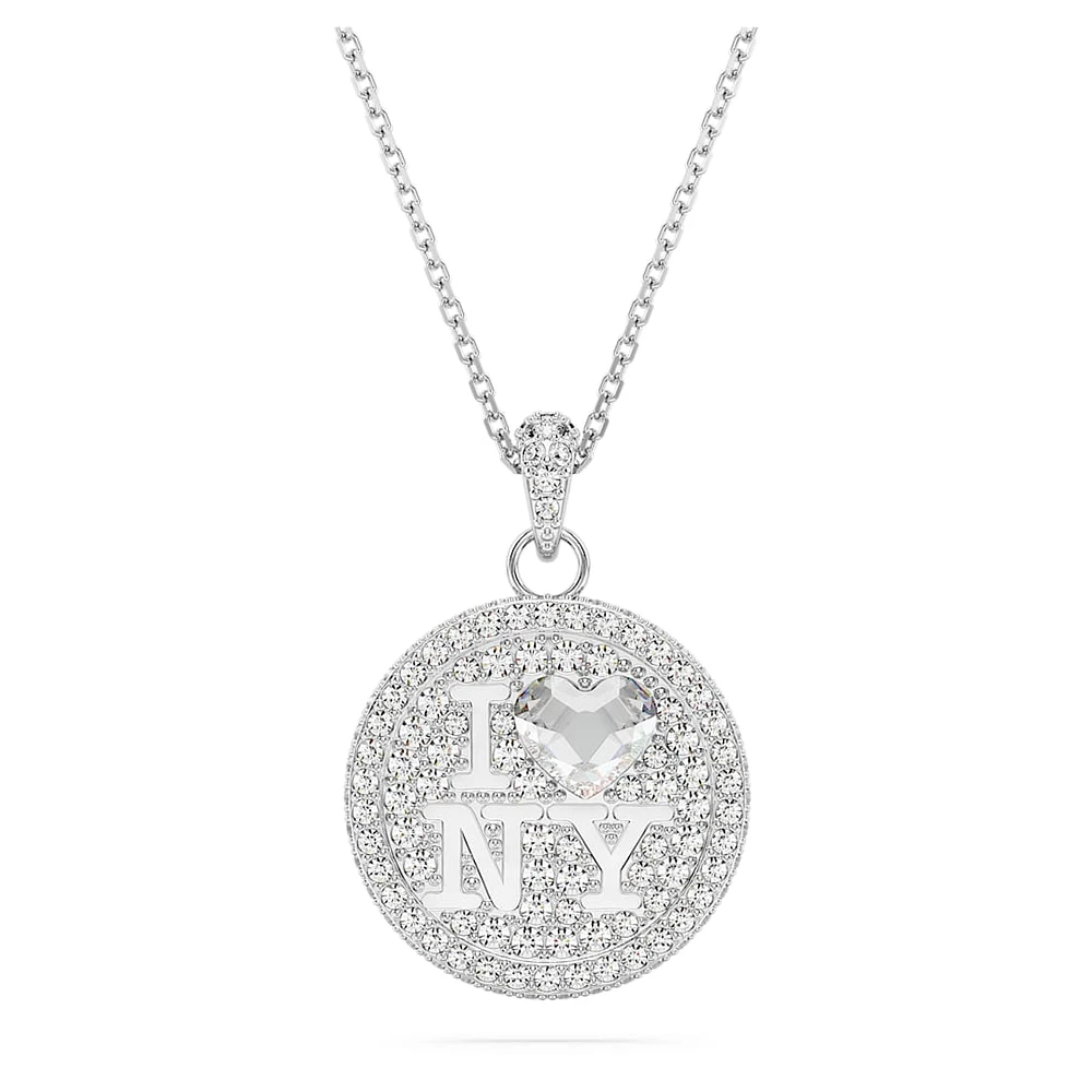I LOVE NY pendant, White, Rhodium plated by SWAROVSKI