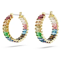 Matrix hoop earrings, Baguette cut, Multicoloured, Gold-tone plated by SWAROVSKI