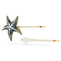 Idyllia hair pin, Set (2), Crystal pearls, Starfish, Multicoloured, Gold-tone plated by SWAROVSKI