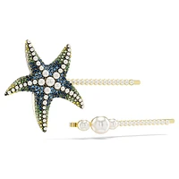 Idyllia hair pin, Set (2), Crystal pearls, Starfish, Multicoloured, Gold-tone plated by SWAROVSKI