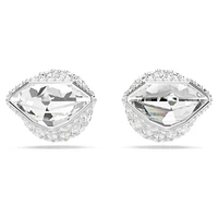Lucent stud earrings, Pavé, Ball, White, Rhodium plated by SWAROVSKI