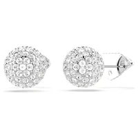 Lucent stud earrings, Pavé, Ball, White, Rhodium plated by SWAROVSKI