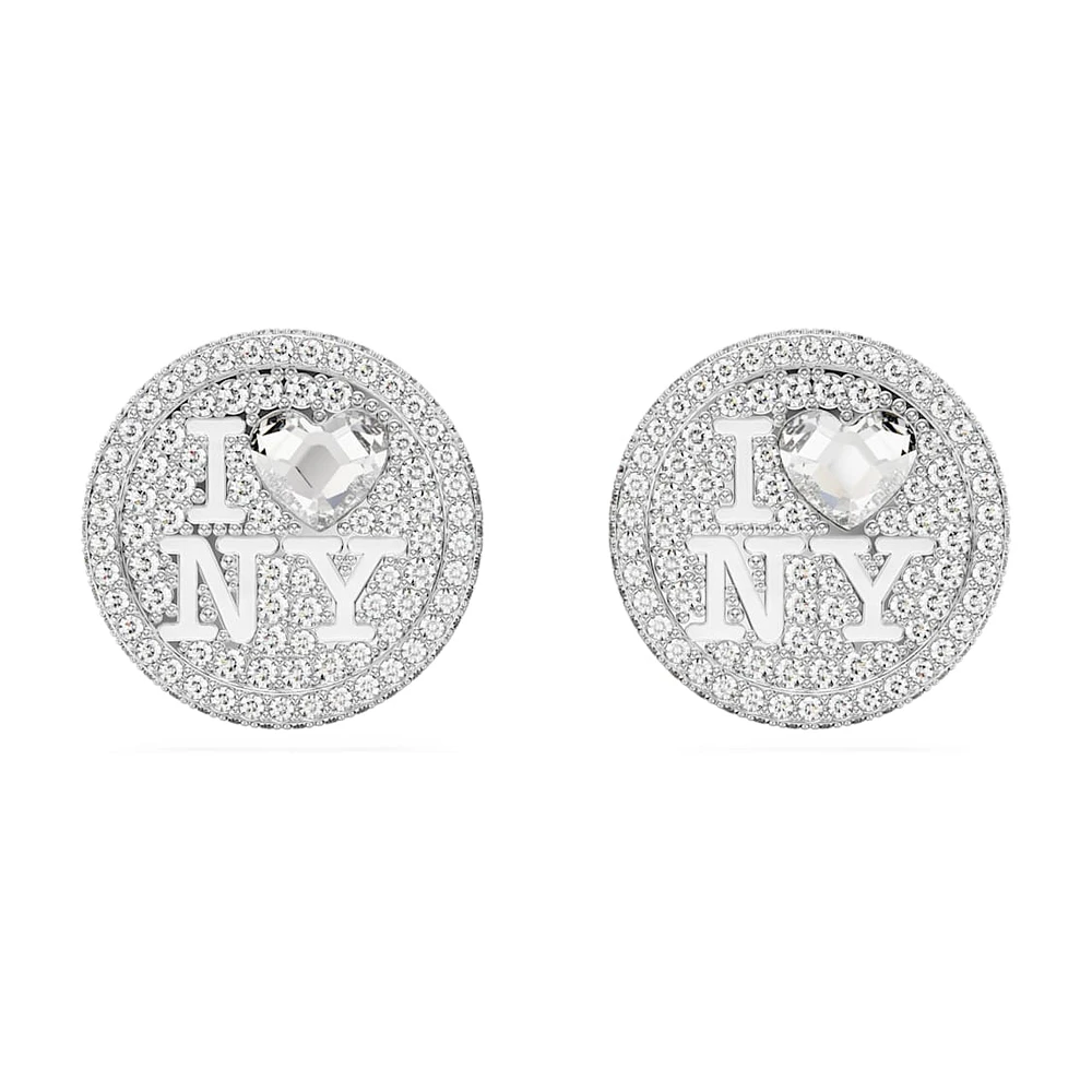 I LOVE NY stud earrings, White, Rhodium plated by SWAROVSKI