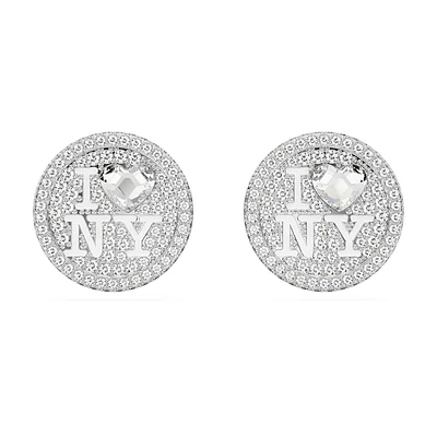 I LOVE NY stud earrings, White, Rhodium plated by SWAROVSKI