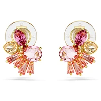 Gema clip earrings, Mixed cuts, Flower, Pink, Gold-tone plated by SWAROVSKI