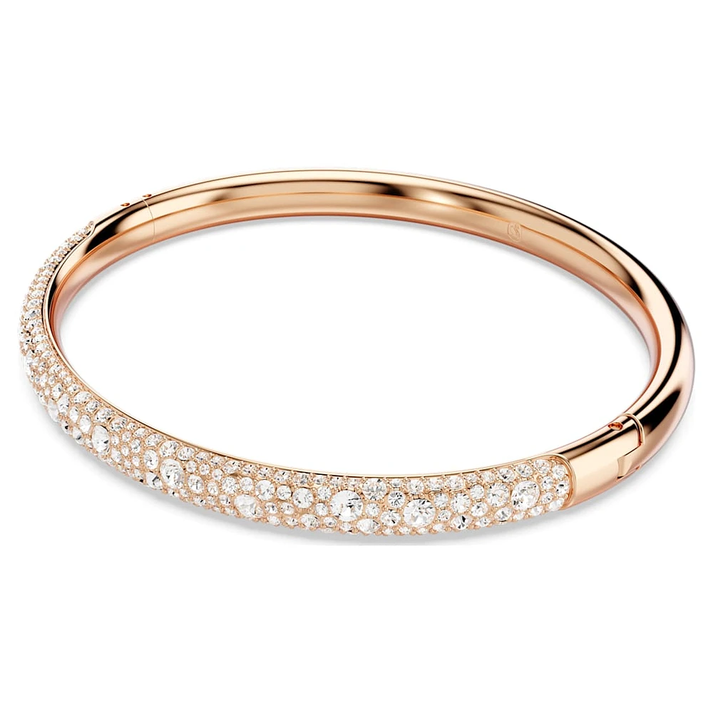 Meteora bangle, Snow pavé, White, Rose gold-tone plated by SWAROVSKI