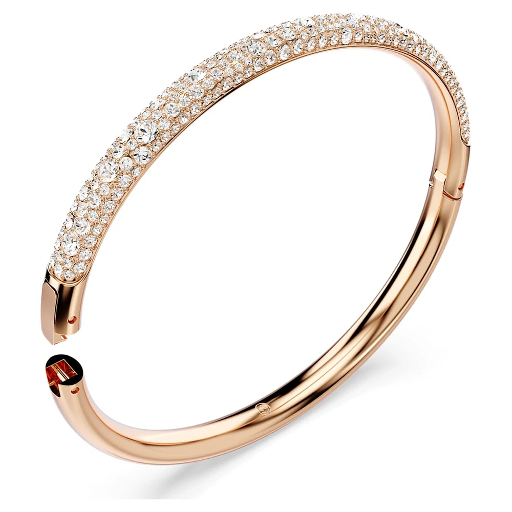Meteora bangle, Snow pavé, White, Rose gold-tone plated by SWAROVSKI