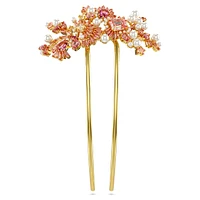 Gema hair clip, Crystal pearl, Mixed cuts, Flower, Pink, Gold-tone plated by SWAROVSKI