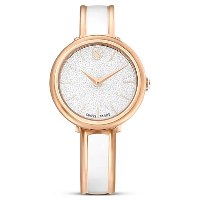 Crystalline bangle watch, Swiss Made, Metal bracelet, White, Rose gold-tone finish by SWAROVSKI