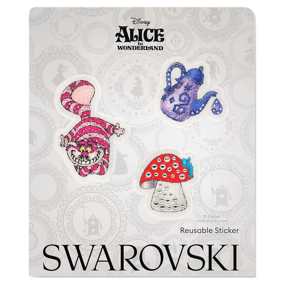 Alice in Wonderland removable stickers, Cat, teapot, playing card and mushroom, Multicolored by SWAROVSKI