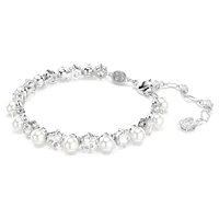 Matrix Tennis bracelet, Crystal pearl, Round cut, White, Rhodium plated by SWAROVSKI