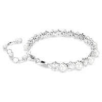 Matrix Tennis bracelet, Crystal pearl, Round cut, White, Rhodium plated by SWAROVSKI