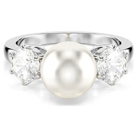 Matrix cocktail ring, Crystal pearl, Round cut, White, Rhodium plated by SWAROVSKI