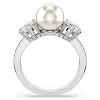 Matrix cocktail ring, Crystal pearl, Round cut, White, Rhodium plated by SWAROVSKI