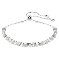 Matrix Tennis bracelet, Crystal pearl, Round cut, White, Rhodium plated by SWAROVSKI