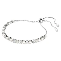 Matrix Tennis bracelet, Crystal pearl, Round cut, White, Rhodium plated by SWAROVSKI
