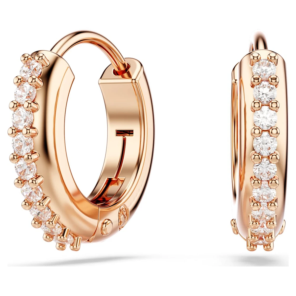 Matrix hoop earrings, Round cut, White, Rose gold-tone plated by SWAROVSKI