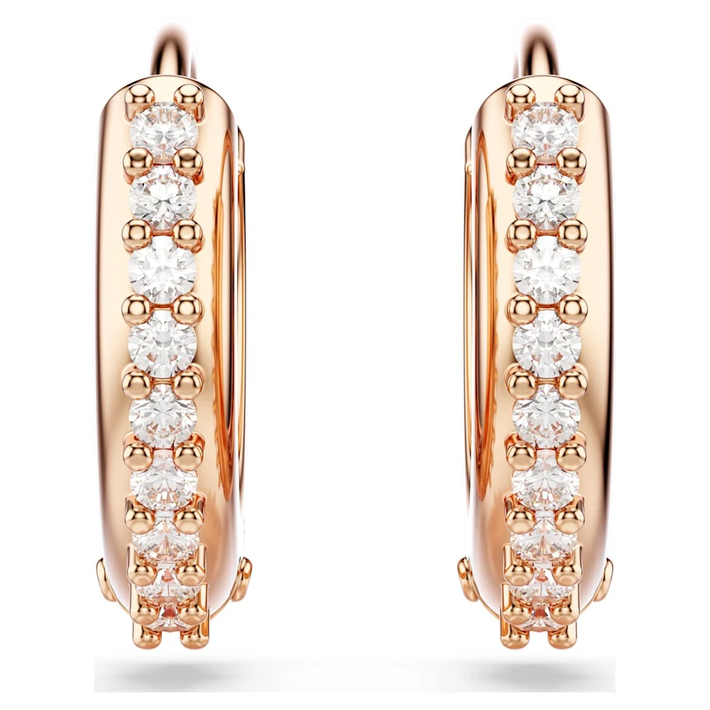 Matrix hoop earrings, Round cut, White, Rose gold-tone plated by SWAROVSKI