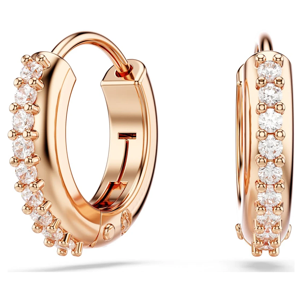 Matrix hoop earrings, Round cut, White, Rose gold-tone plated by SWAROVSKI