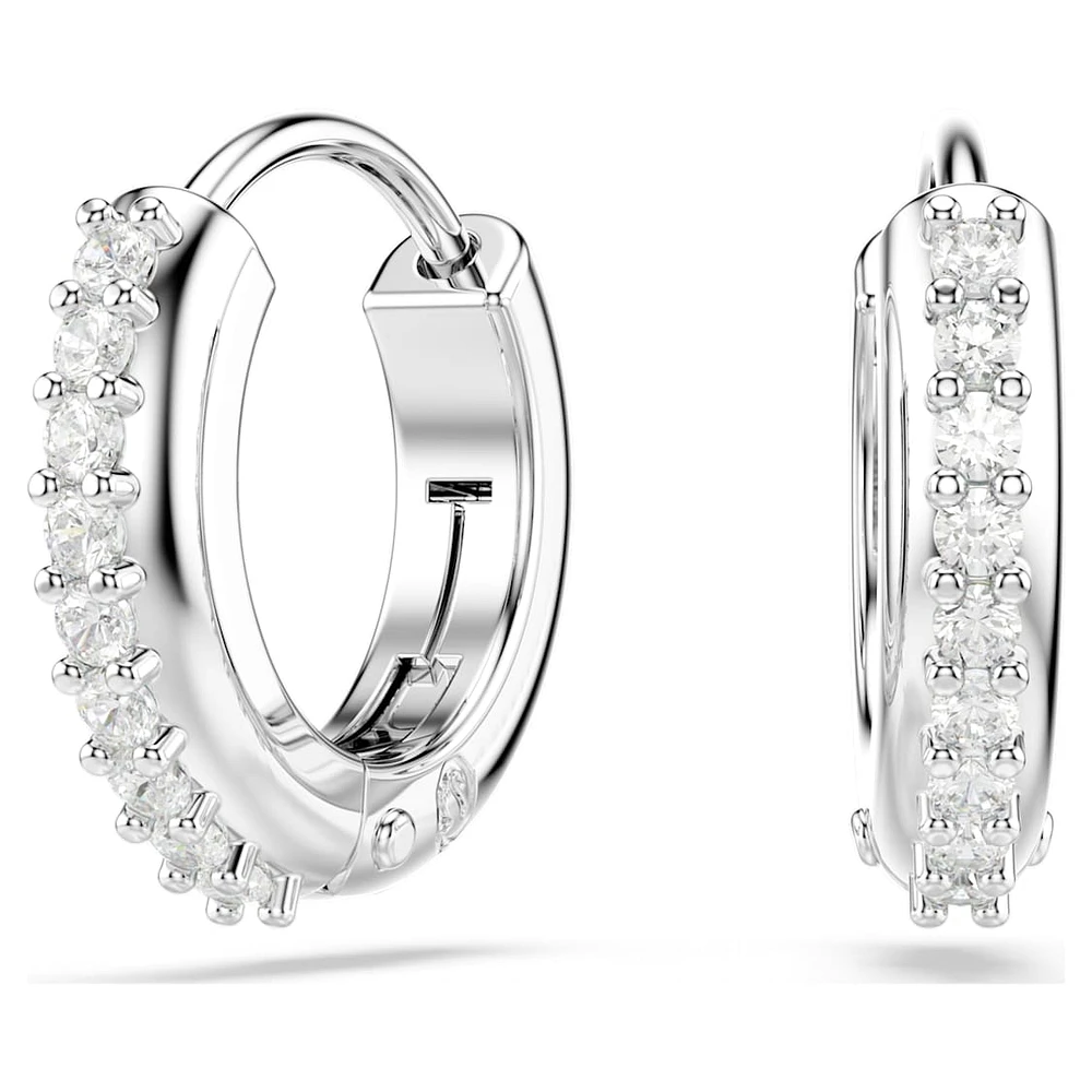 Matrix hoop earrings, Round cut, White, Rhodium plated by SWAROVSKI