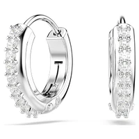 Matrix hoop earrings, Round cut, White, Rhodium plated by SWAROVSKI