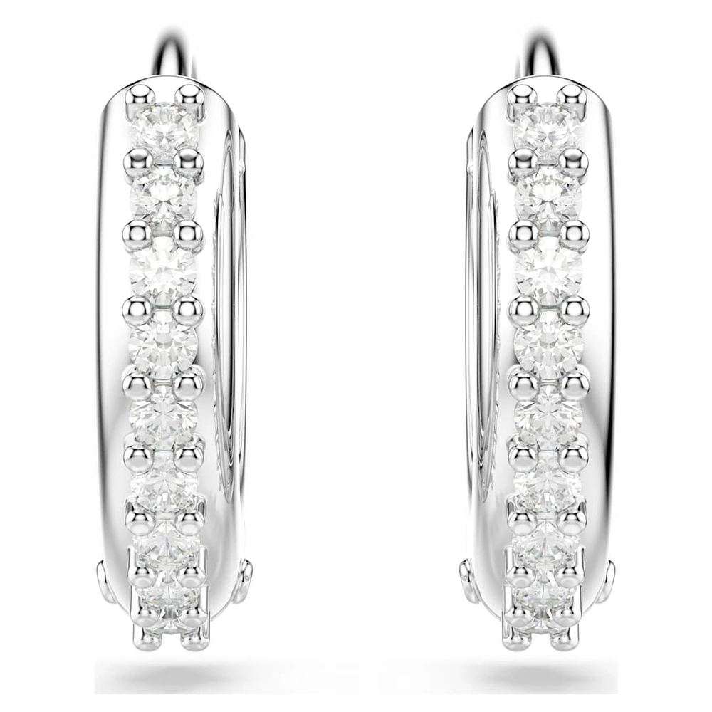 Matrix hoop earrings, Round cut, White, Rhodium plated by SWAROVSKI